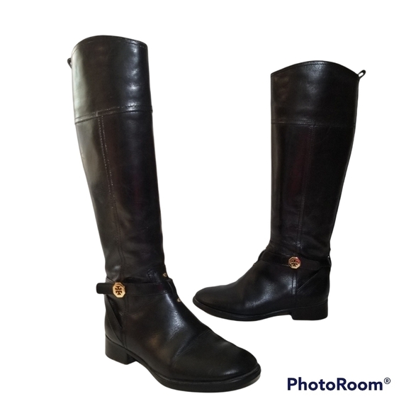 TORY BURCH Brita Tall Black Leather Riding Boots size 5.5 - Picture 1 of 16